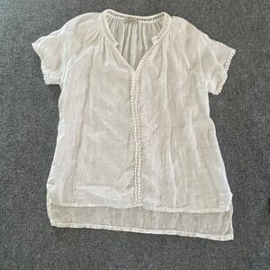 Alessia Pacini Italy Linen White Tunic‎ Top Crochet Trim Summer Bohemian Size L